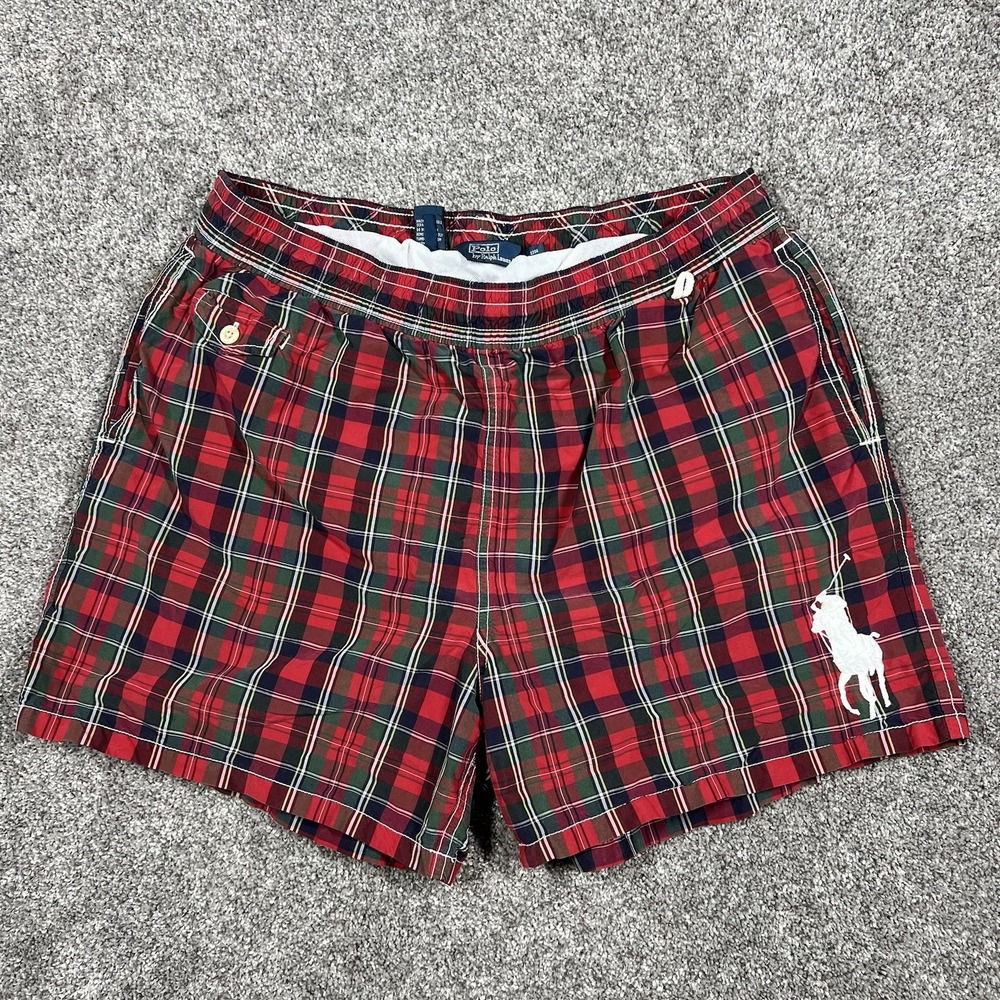 Vintage Polo Ralph Lauren Big Pony Plaid Lined Swim Trunks Men's XL Board Shorts